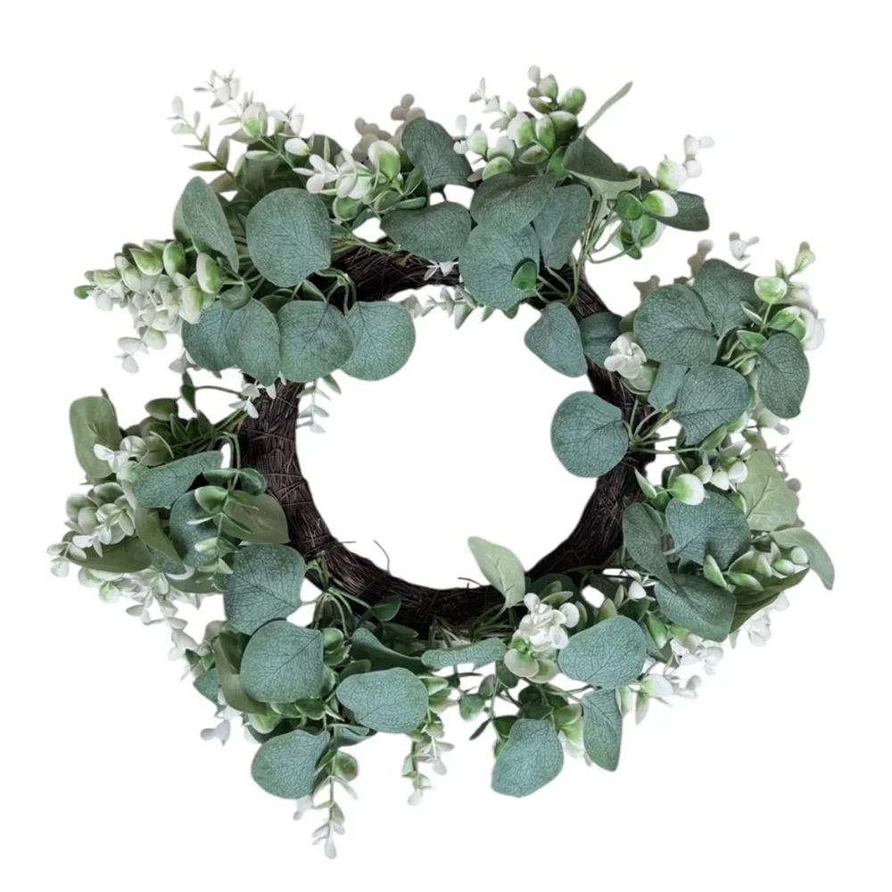 Green and White Faux Wreath- 10”